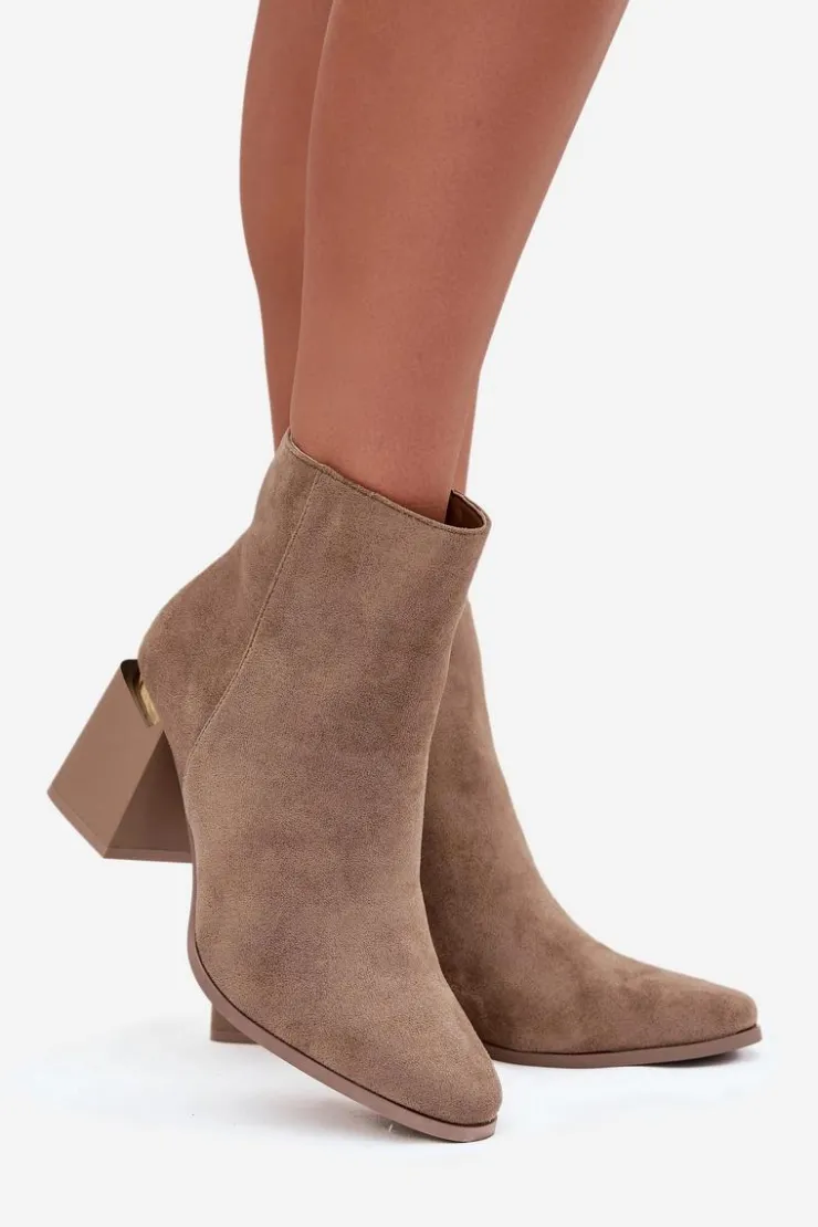 Hot Boto Ocieplane Botki Damskie Na Słupku Z Eko Zamszu Beżowe Brivelle