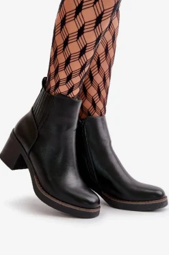 Best Boto Ocieplane Botki Damskie Na Słupku Eko Skórzane Czarne Irittes