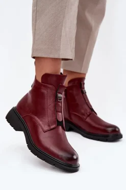 Damskie Boto Ocieplane Botki Damskie Na Zamek Z Ozdobnym Detalem Bordowe Roselle