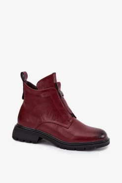 Damskie Boto Ocieplane Botki Damskie Na Zamek Z Ozdobnym Detalem Bordowe Roselle