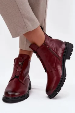Damskie Boto Ocieplane Botki Damskie Na Zamek Z Ozdobnym Detalem Bordowe Roselle
