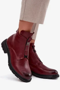Damskie Boto Ocieplane Botki Damskie Na Zamek Z Ozdobnym Detalem Bordowe Roselle