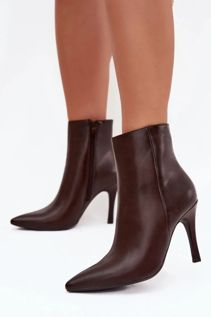 Boto Botki Ocieplane|Botki Na Obcasie*Ocieplane Botki Damskie Na Szpilce Eko Skórzane Czekoladowe Nolisse