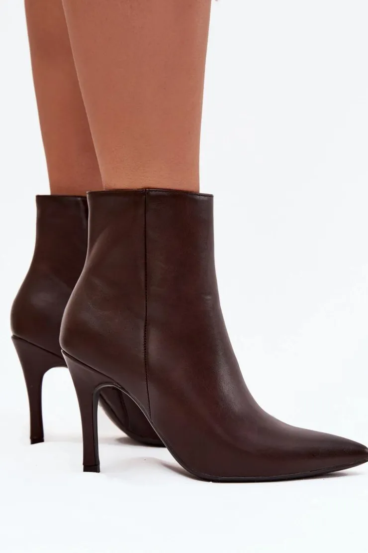 Boto Botki Ocieplane|Botki Na Obcasie*Ocieplane Botki Damskie Na Szpilce Eko Skórzane Czekoladowe Nolisse