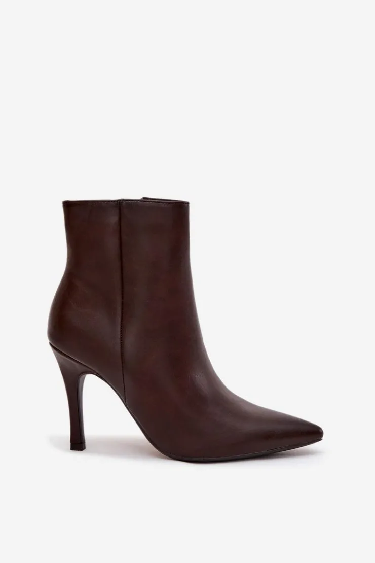 Boto Botki Ocieplane|Botki Na Obcasie*Ocieplane Botki Damskie Na Szpilce Eko Skórzane Czekoladowe Nolisse