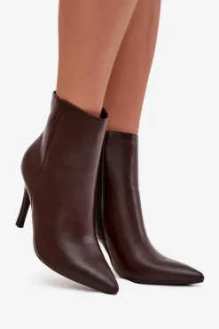 Boto Botki Ocieplane|Botki Na Obcasie*Ocieplane Botki Damskie Na Szpilce Eko Skórzane Czekoladowe Nolisse