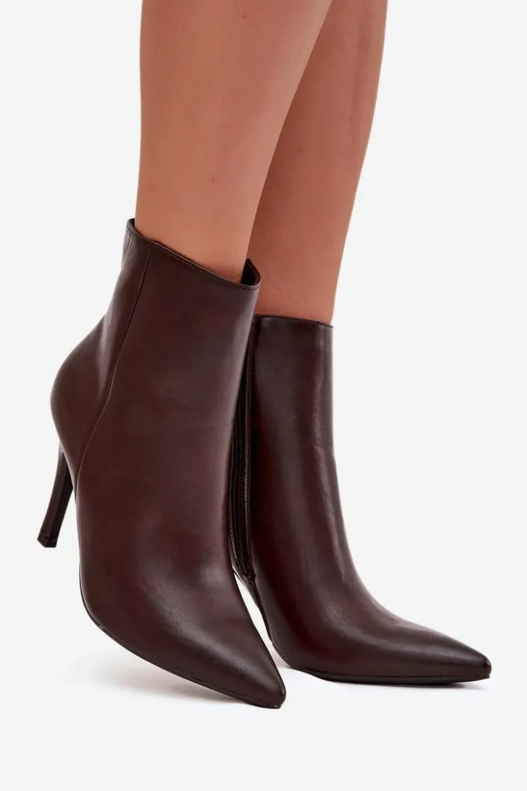 Boto Botki Ocieplane|Botki Na Obcasie*Ocieplane Botki Damskie Na Szpilce Eko Skórzane Czekoladowe Nolisse