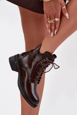 Buty damskie Vinceza Botki Ocieplane|Botki Sznurowane*Ocieplane Botki Damskie Na Klocku Vinceza 58602 Czekoladowe