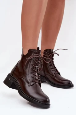 Buty damskie Vinceza Botki Ocieplane|Botki Sznurowane*Ocieplane Botki Damskie Na Klocku Vinceza 58602 Czekoladowe