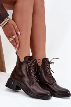 Buty damskie Vinceza Botki Ocieplane|Botki Sznurowane*Ocieplane Botki Damskie Na Klocku Vinceza 58602 Czekoladowe