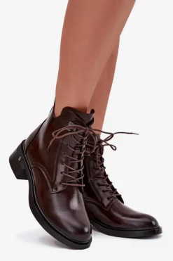 Buty damskie Vinceza Botki Ocieplane|Botki Sznurowane*Ocieplane Botki Damskie Na Klocku Vinceza 58602 Czekoladowe