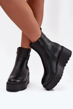 Damskie Buty damskie Vinceza Ocieplane Botki Damskie Na Koturnie Z Ozdobnym Detalem Vinceza 58551 Czarne