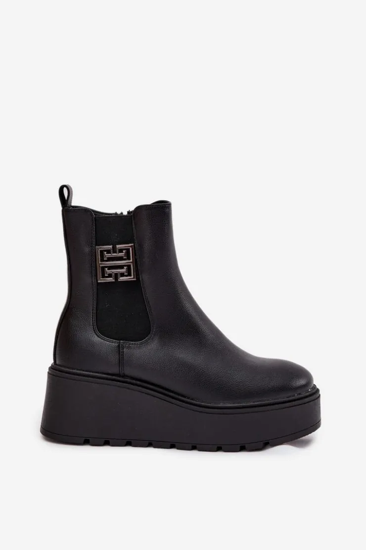 Damskie Buty damskie Vinceza Ocieplane Botki Damskie Na Koturnie Z Ozdobnym Detalem Vinceza 58551 Czarne