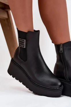 Damskie Buty damskie Vinceza Ocieplane Botki Damskie Na Koturnie Z Ozdobnym Detalem Vinceza 58551 Czarne