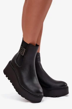 Damskie Buty damskie Vinceza Ocieplane Botki Damskie Na Koturnie Z Ozdobnym Detalem Vinceza 58551 Czarne