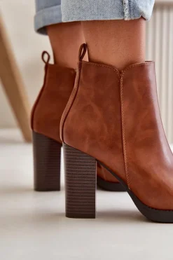 Boto Czarne Botki|Brązowe I Beżowe Botki*Ocieplane Botki Damskie Na Słupku Eko Skórzane Brązowe Teresine