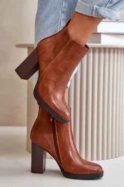 Boto Czarne Botki|Brązowe I Beżowe Botki*Ocieplane Botki Damskie Na Słupku Eko Skórzane Brązowe Teresine