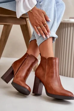 Boto Czarne Botki|Brązowe I Beżowe Botki*Ocieplane Botki Damskie Na Słupku Eko Skórzane Brązowe Teresine