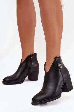 Damskie Boto Ocieplane Botki Damskie Na Słupku Z Eko Skóry Czarne Talienne