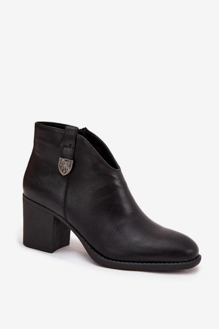 Damskie Boto Ocieplane Botki Damskie Na Słupku Z Eko Skóry Czarne Talienne