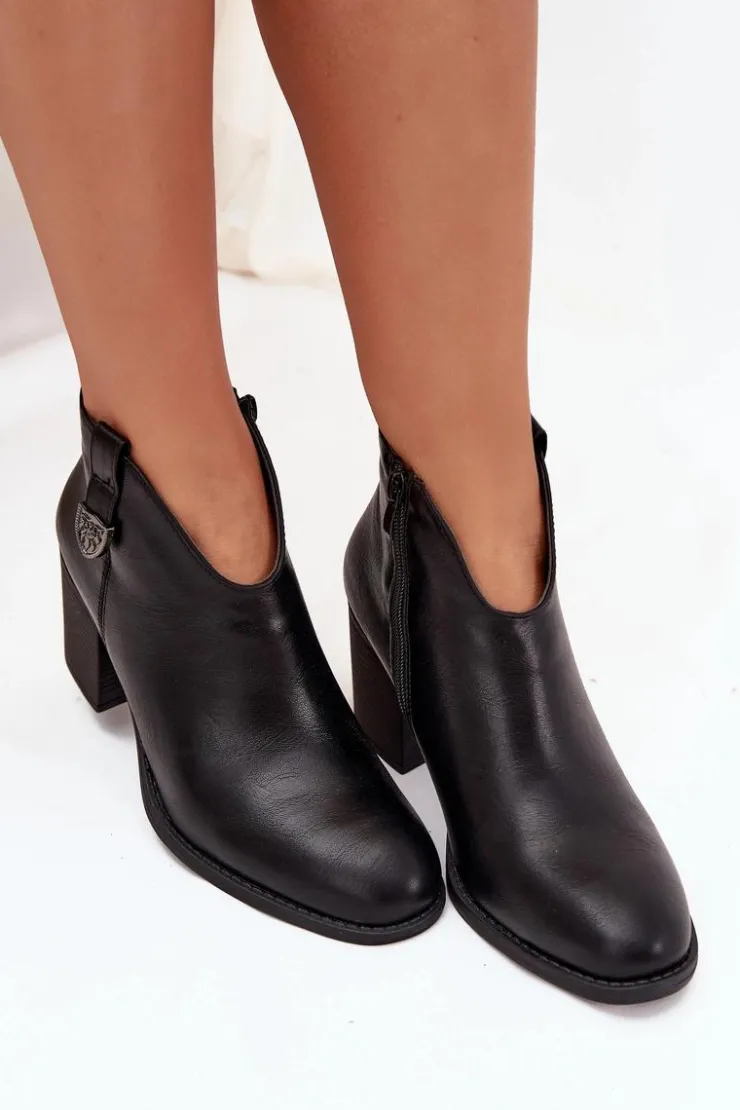 Damskie Boto Ocieplane Botki Damskie Na Słupku Z Eko Skóry Czarne Talienne