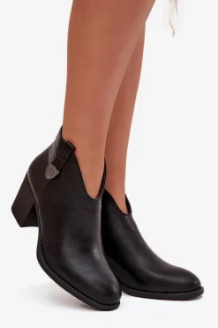 Damskie Boto Ocieplane Botki Damskie Na Słupku Z Eko Skóry Czarne Talienne