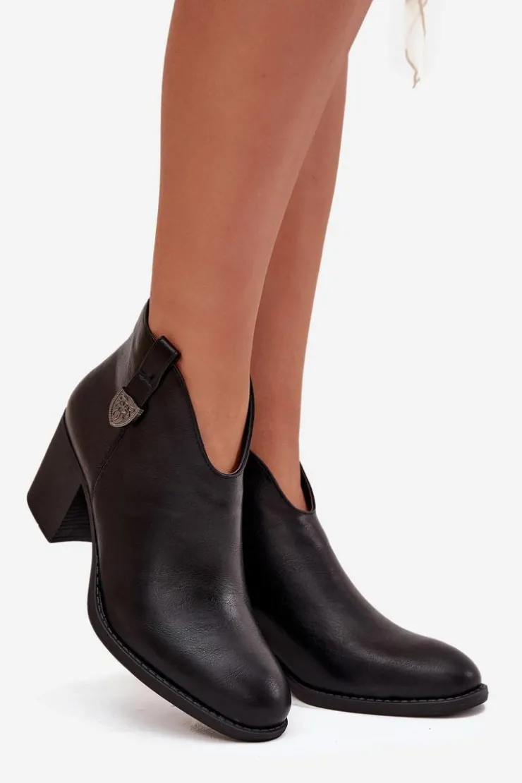 Damskie Boto Ocieplane Botki Damskie Na Słupku Z Eko Skóry Czarne Talienne