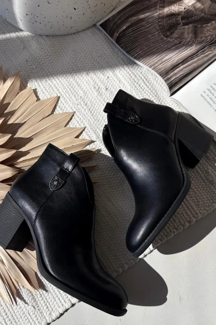 Damskie Boto Ocieplane Botki Damskie Na Słupku Z Eko Skóry Czarne Talienne