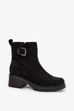 Boto Botki Ocieplane|Brązowe I Beżowe Botki*Ocieplane Botki Damskie Na Niskim Obcasie Klocku Z Klamrą Czarne Helvina