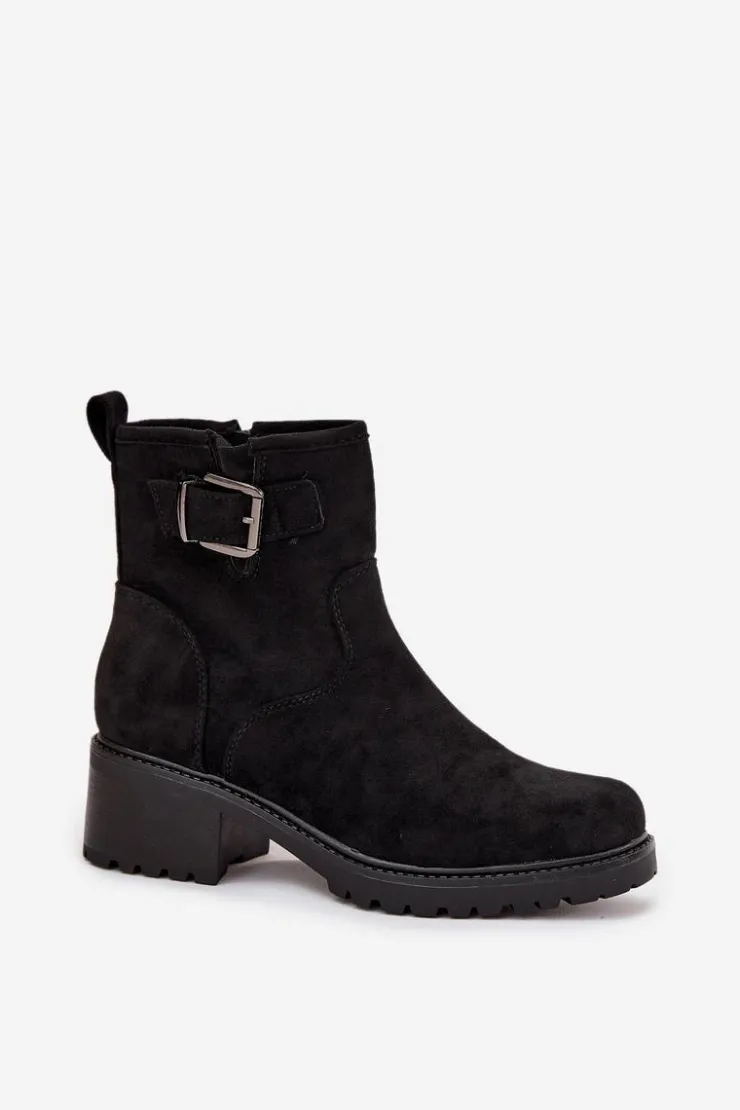 Boto Botki Ocieplane|Brązowe I Beżowe Botki*Ocieplane Botki Damskie Na Niskim Obcasie Klocku Z Klamrą Czarne Helvina