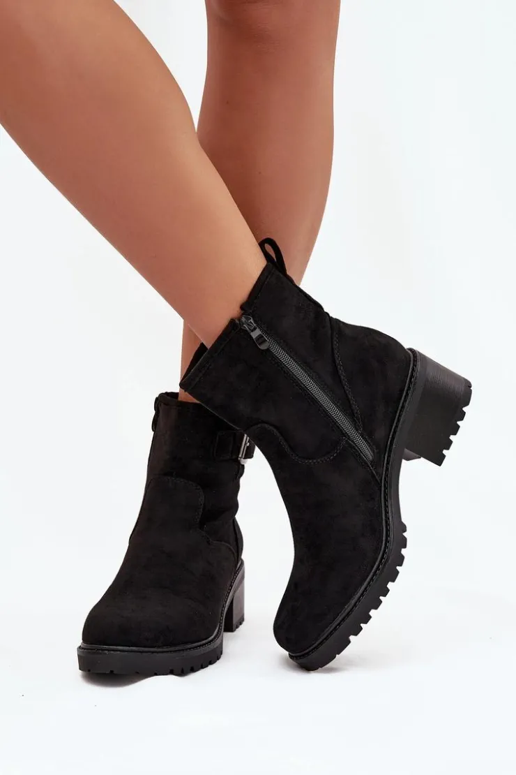 Boto Botki Ocieplane|Brązowe I Beżowe Botki*Ocieplane Botki Damskie Na Niskim Obcasie Klocku Z Klamrą Czarne Helvina