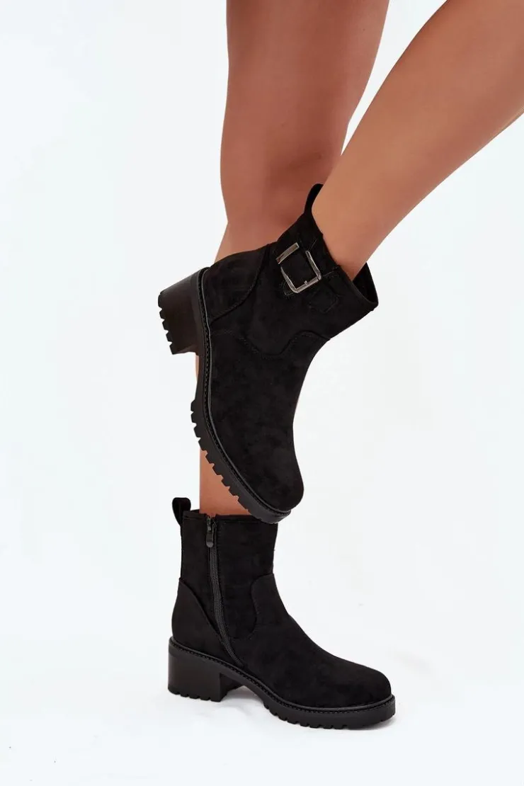 Boto Botki Ocieplane|Brązowe I Beżowe Botki*Ocieplane Botki Damskie Na Niskim Obcasie Klocku Z Klamrą Czarne Helvina