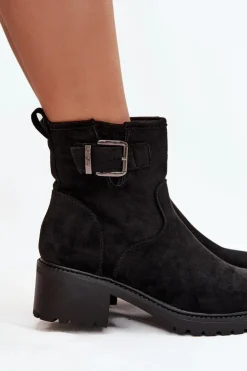 Boto Botki Ocieplane|Brązowe I Beżowe Botki*Ocieplane Botki Damskie Na Niskim Obcasie Klocku Z Klamrą Czarne Helvina