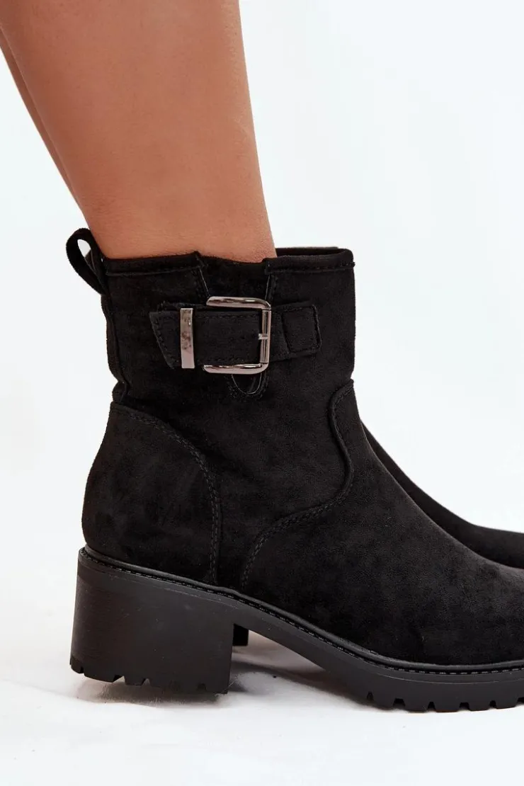 Boto Botki Ocieplane|Brązowe I Beżowe Botki*Ocieplane Botki Damskie Na Niskim Obcasie Klocku Z Klamrą Czarne Helvina