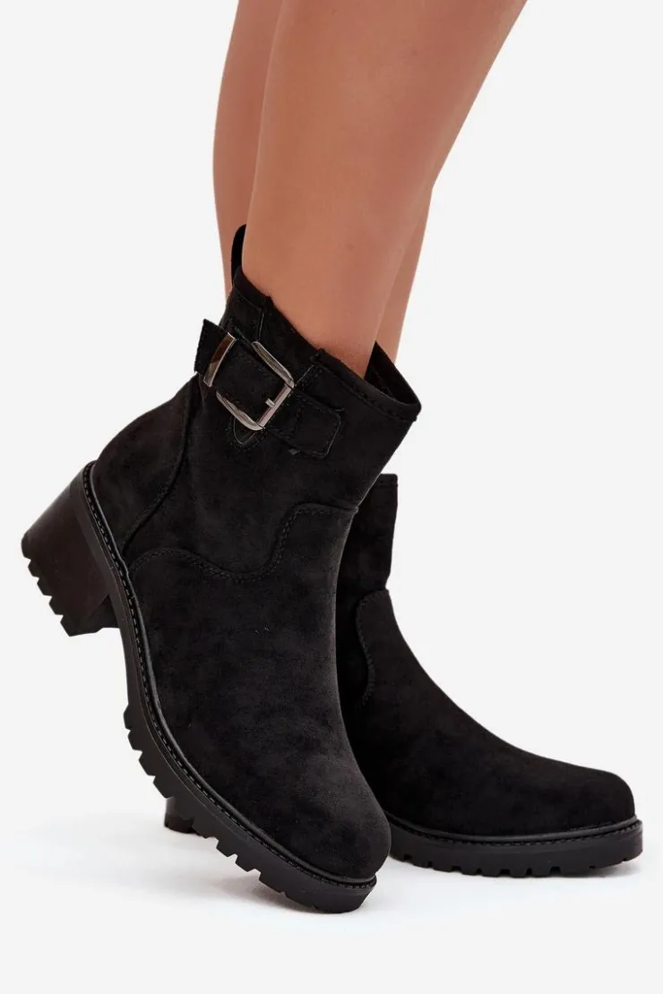 Boto Botki Ocieplane|Brązowe I Beżowe Botki*Ocieplane Botki Damskie Na Niskim Obcasie Klocku Z Klamrą Czarne Helvina