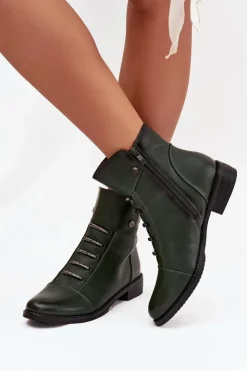 Boto Botki Ocieplane|Czarne Botki*Ocieplane Botki Damskie Na Płaskim Obcasie Zielone Labise Zielony