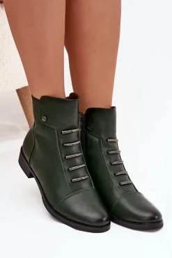 Boto Botki Ocieplane|Czarne Botki*Ocieplane Botki Damskie Na Płaskim Obcasie Zielone Labise Zielony