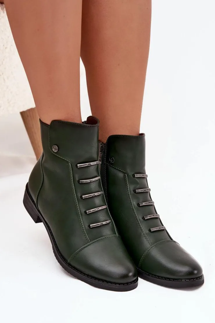 Boto Botki Ocieplane|Czarne Botki*Ocieplane Botki Damskie Na Płaskim Obcasie Zielone Labise Zielony