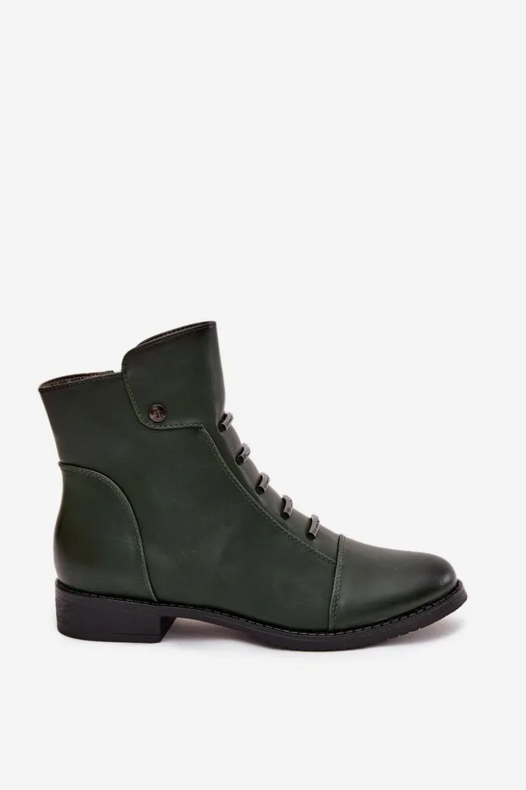 Boto Botki Ocieplane|Czarne Botki*Ocieplane Botki Damskie Na Płaskim Obcasie Zielone Labise Zielony