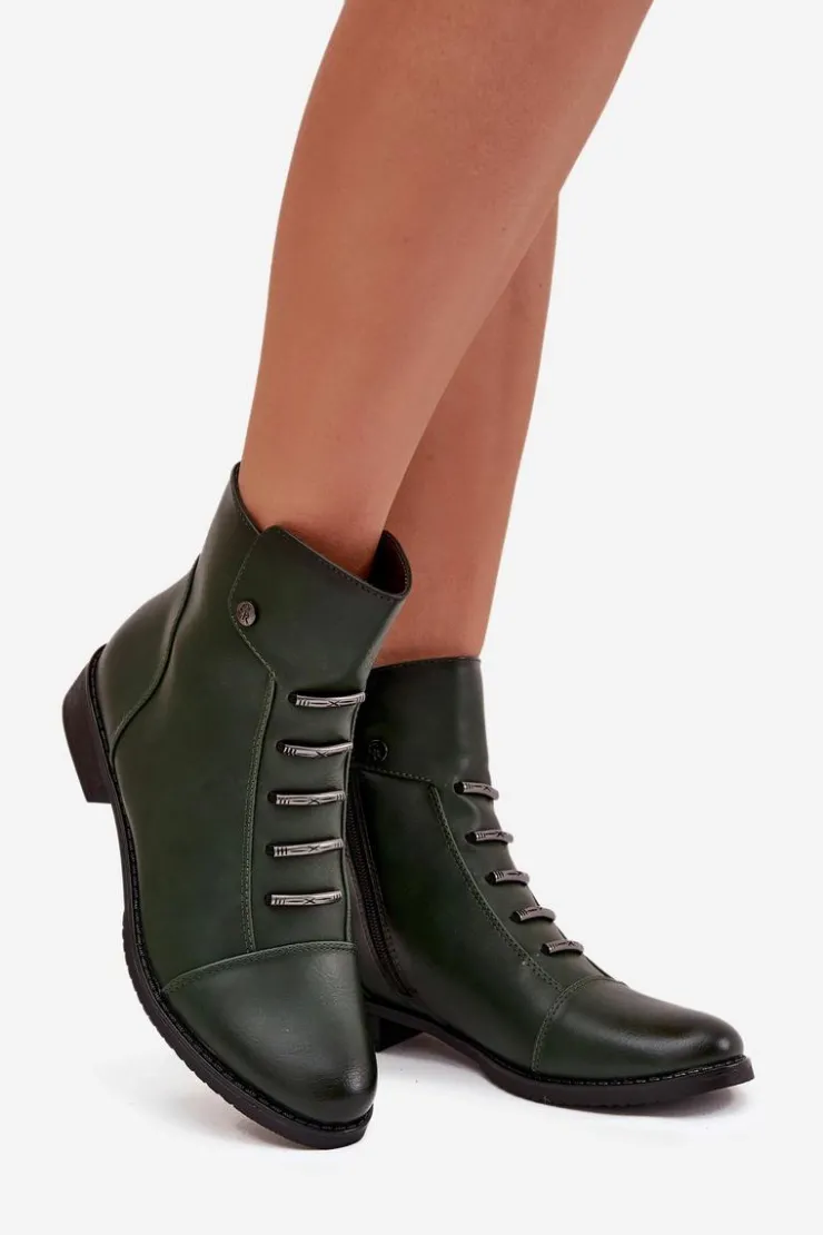 Boto Botki Ocieplane|Czarne Botki*Ocieplane Botki Damskie Na Płaskim Obcasie Zielone Labise Zielony