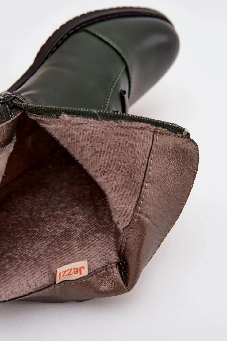 Boto Botki Ocieplane|Czarne Botki*Ocieplane Botki Damskie Na Płaskim Obcasie Zielone Labise Zielony