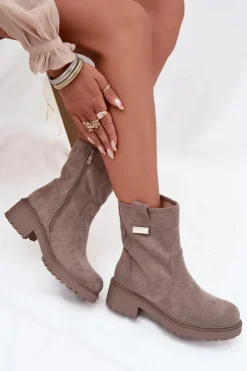 Clearance Boto Ocieplane Botki Damskie Na Niskim Obcasie Szare Mirellea