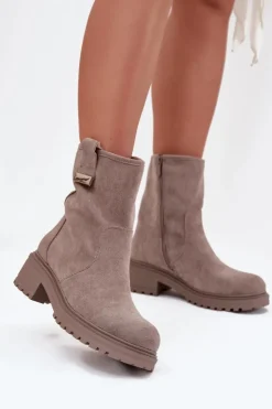 Clearance Boto Ocieplane Botki Damskie Na Niskim Obcasie Szare Mirellea