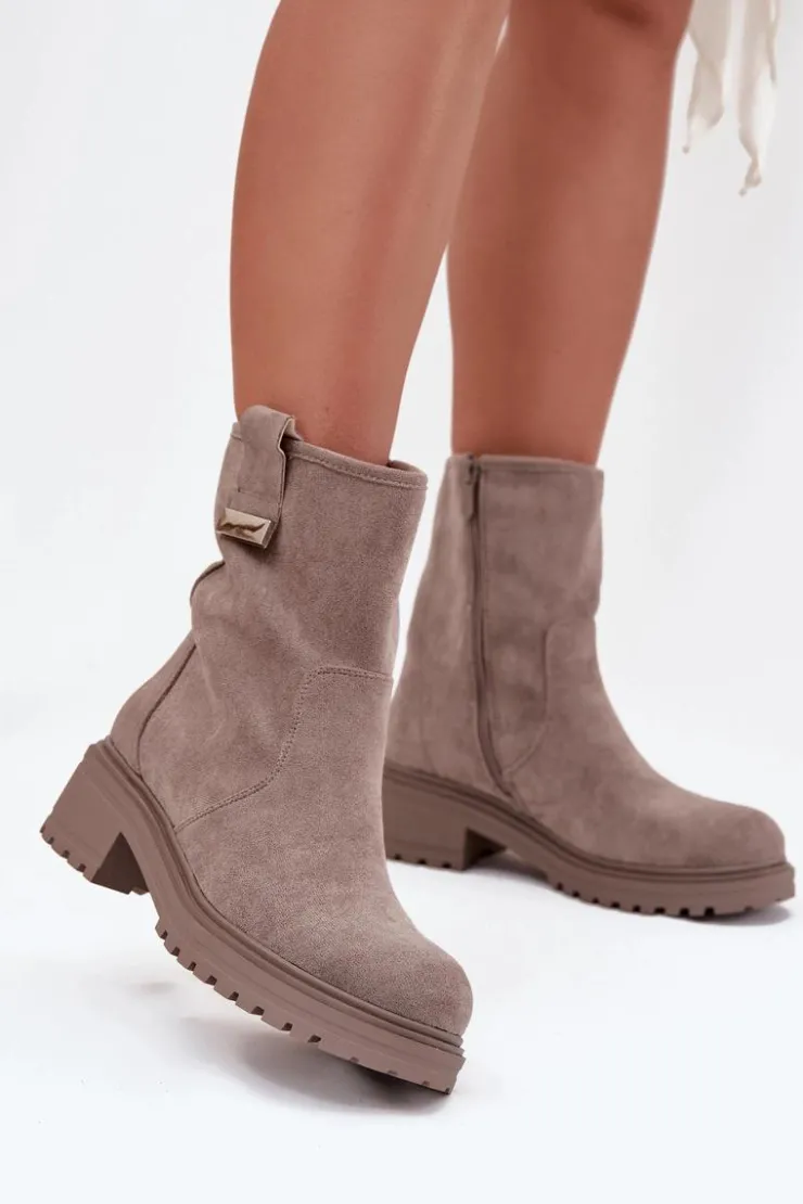 Clearance Boto Ocieplane Botki Damskie Na Niskim Obcasie Szare Mirellea