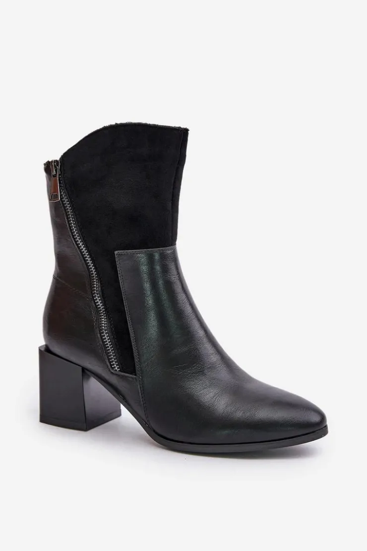 Boto Botki Ocieplane|Czarne Botki*Ocieplane Botki Damskie Na Obcasie Słupku Czarne Relabina Czarny