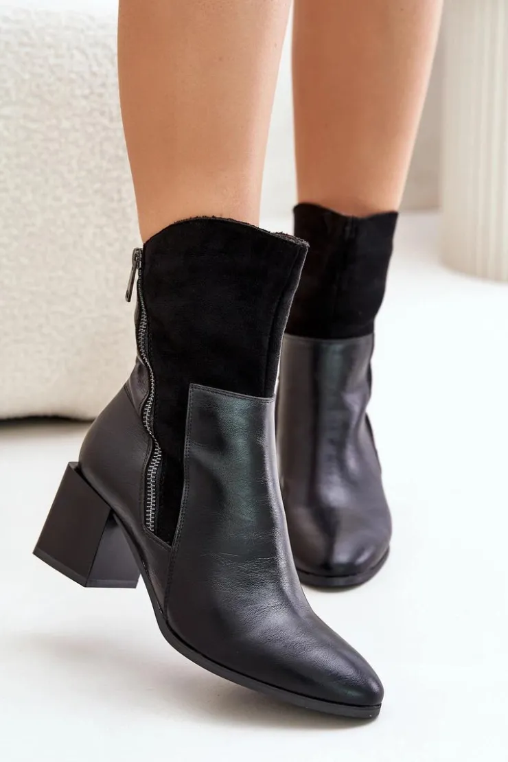 Boto Botki Ocieplane|Czarne Botki*Ocieplane Botki Damskie Na Obcasie Słupku Czarne Relabina Czarny