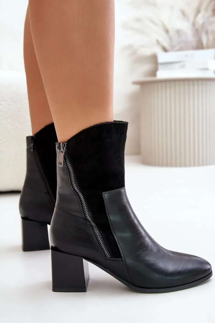 Boto Botki Ocieplane|Czarne Botki*Ocieplane Botki Damskie Na Obcasie Słupku Czarne Relabina Czarny