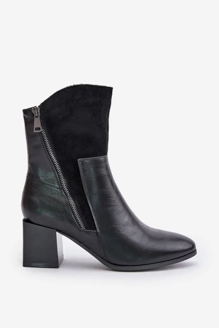 Boto Botki Ocieplane|Czarne Botki*Ocieplane Botki Damskie Na Obcasie Słupku Czarne Relabina Czarny