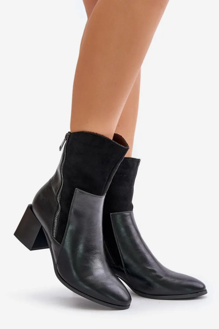 Boto Botki Ocieplane|Czarne Botki*Ocieplane Botki Damskie Na Obcasie Słupku Czarne Relabina Czarny