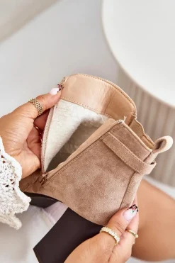 Boto Botki Na Obcasie|Botki Zamszowe*Ocieplane Botki Damskie Na Wysokim Obcasie Słupku Beżowe Terisanna